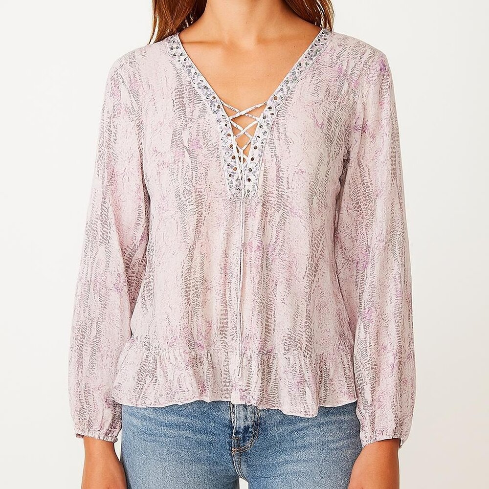 Zadig & Voltaire Tiny Pattern Cotton Blouse Purple White Size Medium runs Large